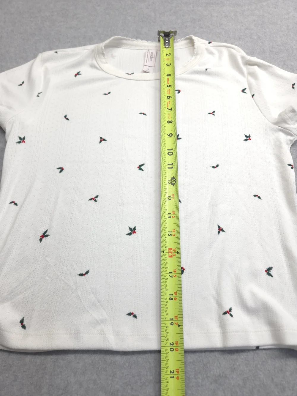 0379 Auden White Short-Sleeve Pajama Set with Tiny Red & Green Floral Motif